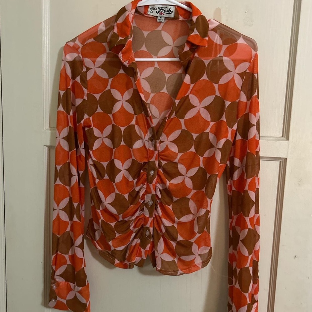 y2k retro mesh patterned button up